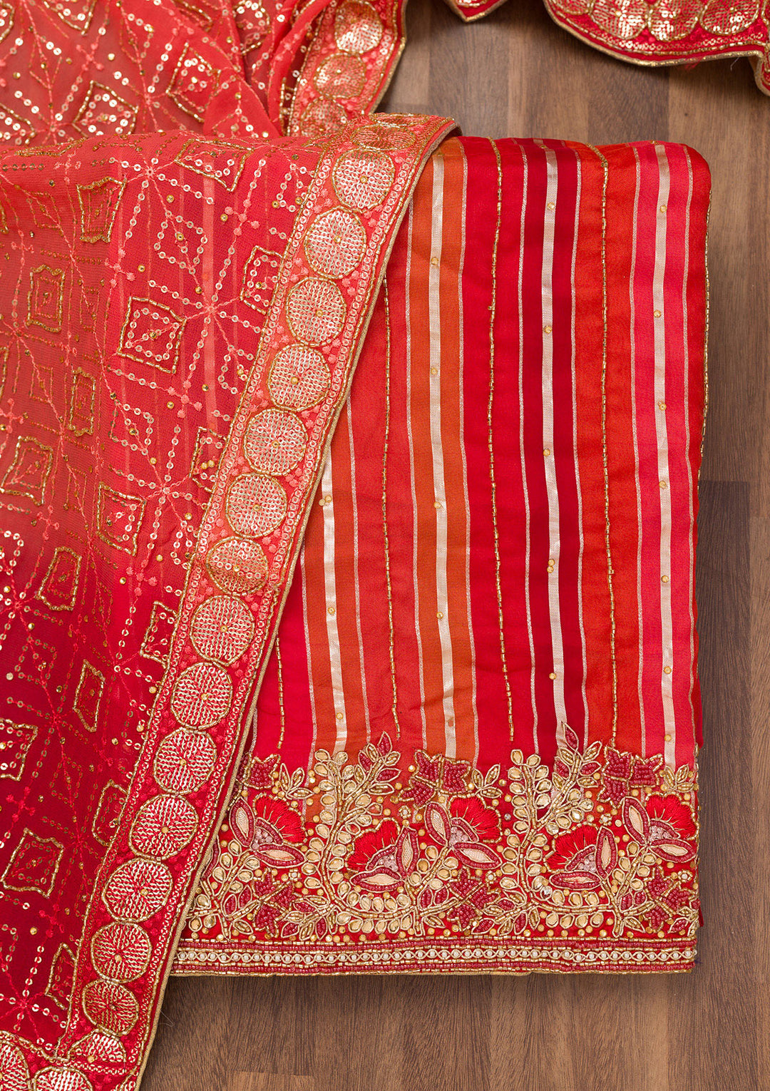 Red Zariwork Semi Crepe Unstitched Salwar Suit