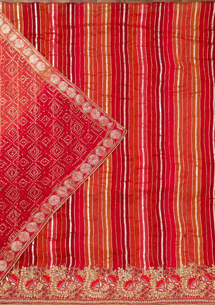Red Zariwork Semi Crepe Unstitched Salwar Suit