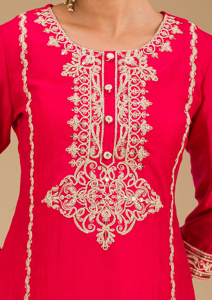 Red Zariwork Semi Crepe Readymade Salwar Suit