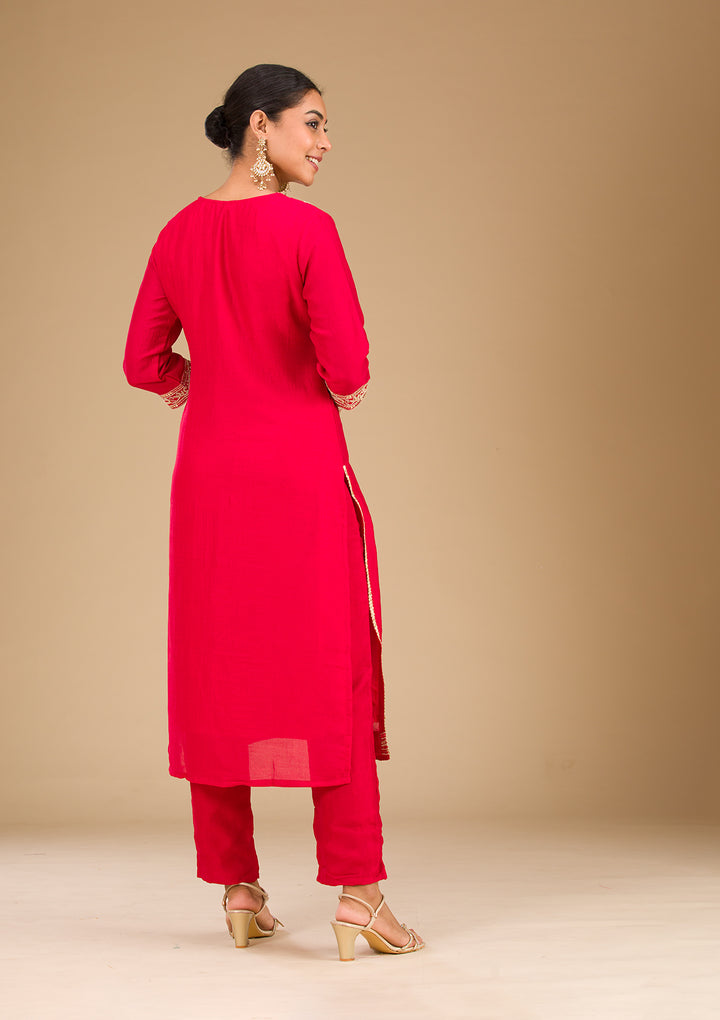 Red Zariwork Semi Crepe Readymade Salwar Suit