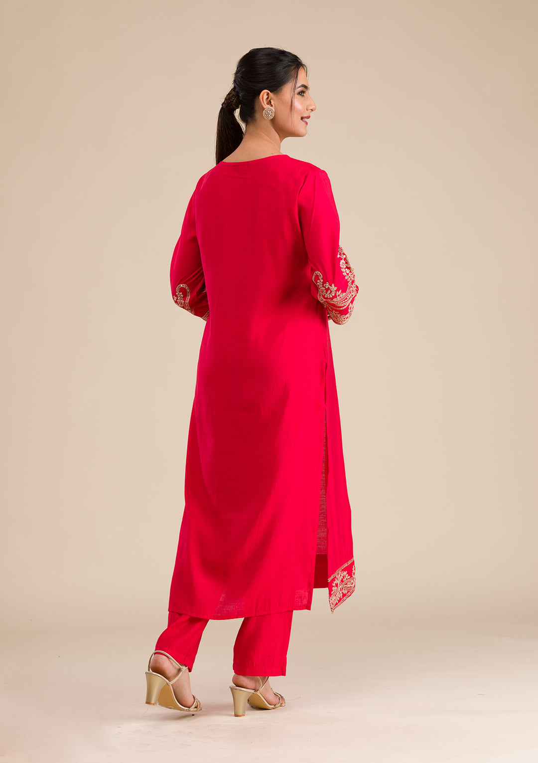 Red Zariwork Semi Crepe Readymade Salwar Suit