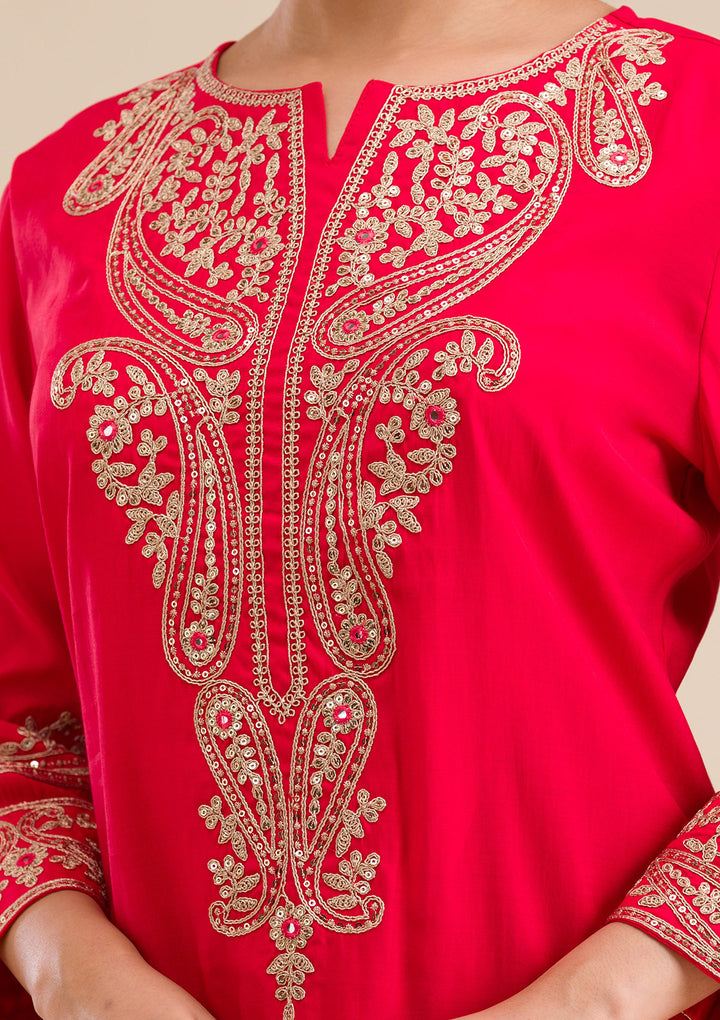 Red Zariwork Semi Crepe Readymade Salwar Suit