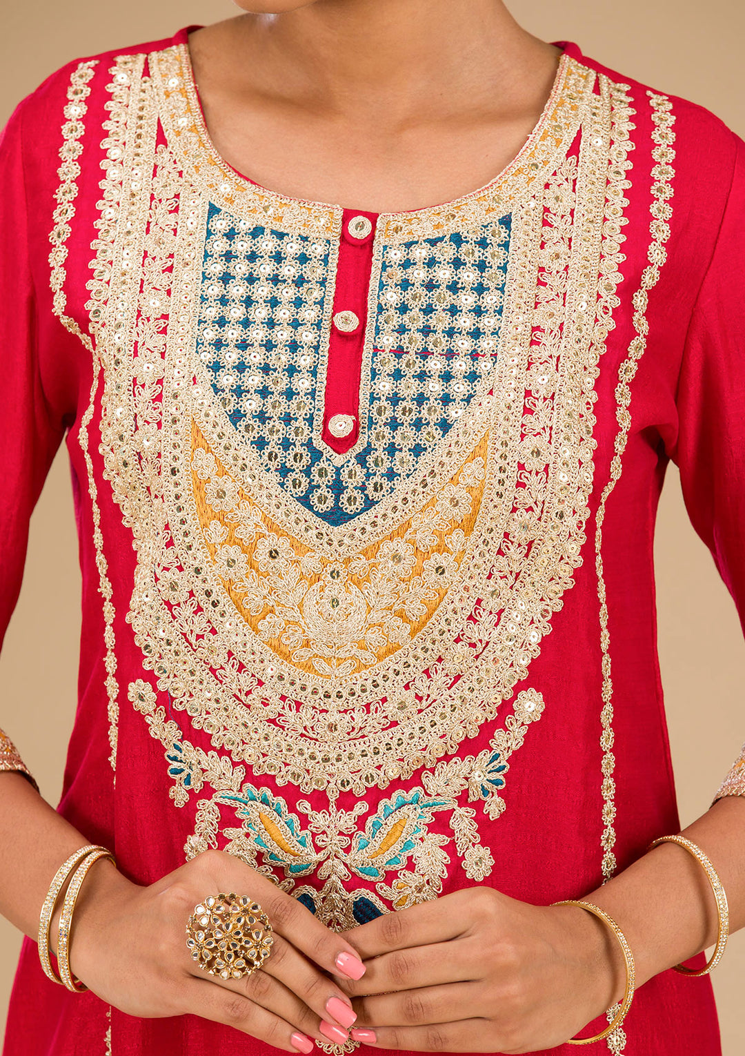 Red Zariwork Semi Crepe Readymade Salwar Suit