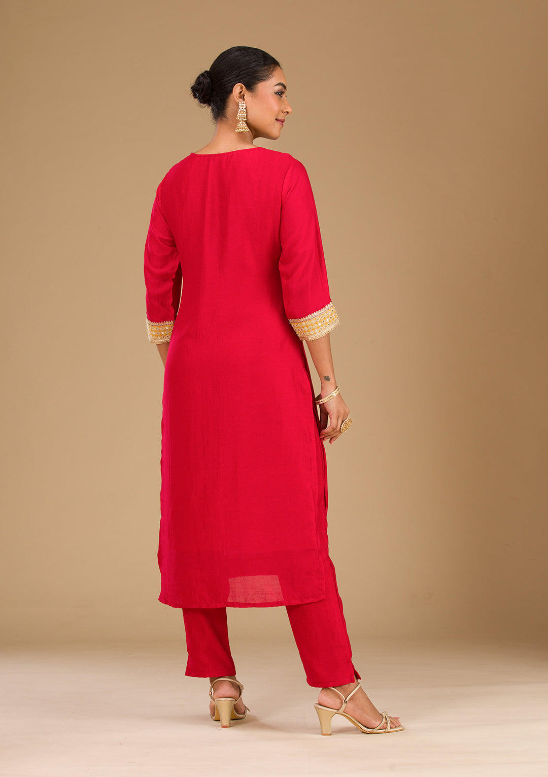 Red Zariwork Semi Crepe Readymade Salwar Suit