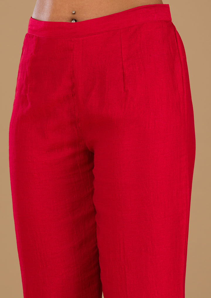 Red Zariwork Semi Crepe Readymade Salwar Suit