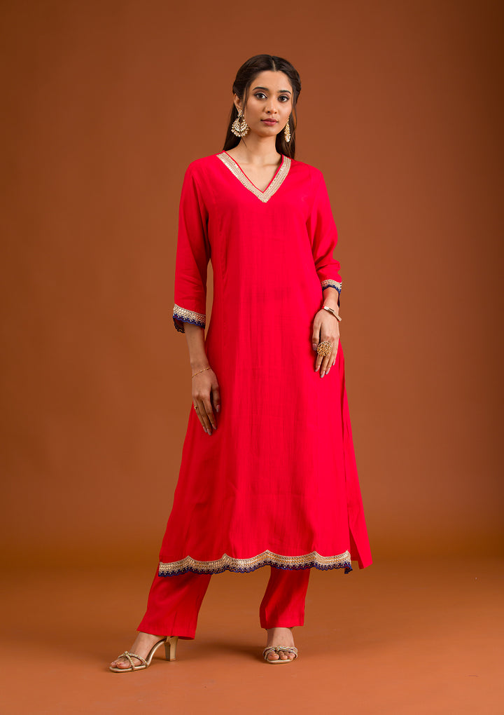 Red Zariwork Semi Crepe Readymade Salwar Suit