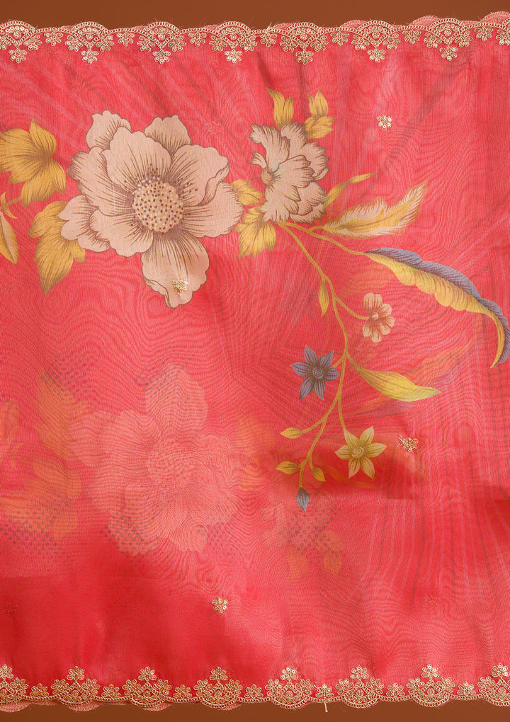 Red Zariwork Semi Crepe Readymade Salwar Suit