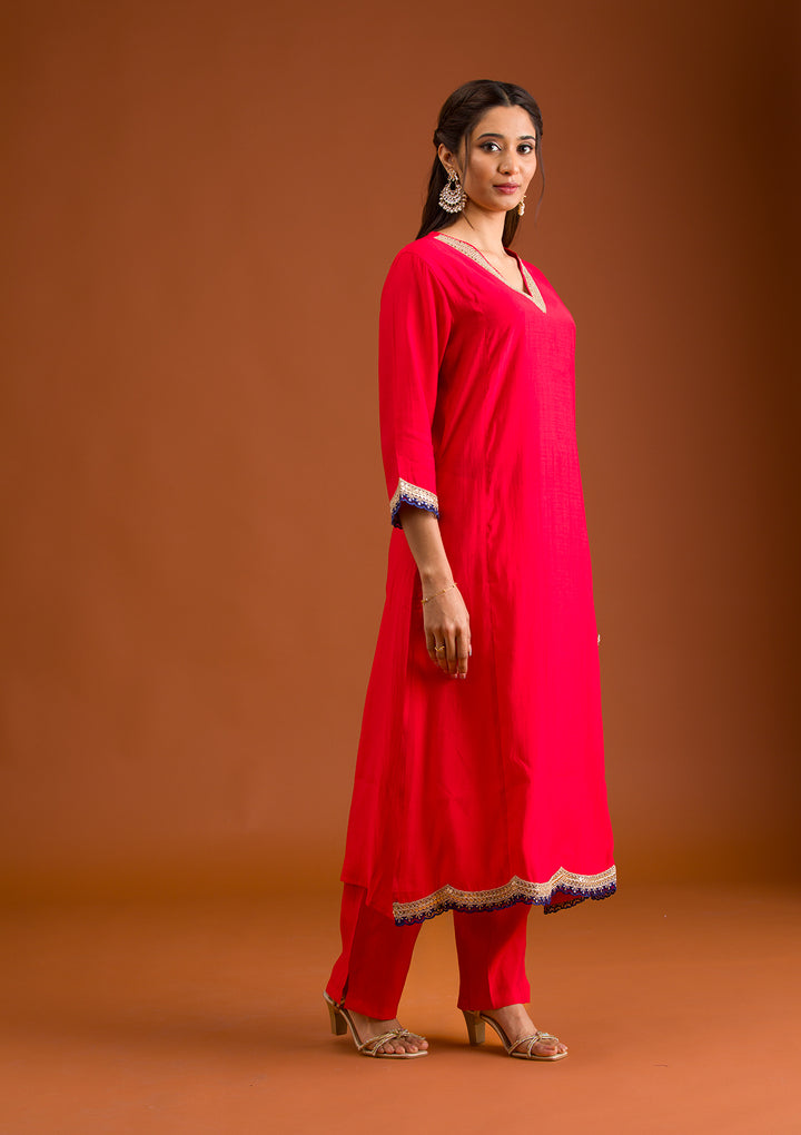 Red Zariwork Semi Crepe Readymade Salwar Suit