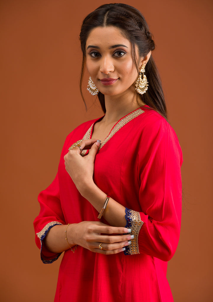 Red Zariwork Semi Crepe Readymade Salwar Suit