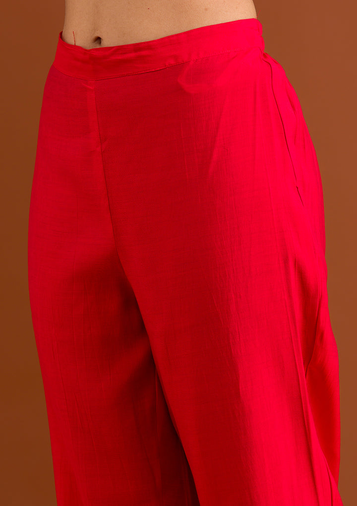 Red Zariwork Semi Crepe Readymade Salwar Suit