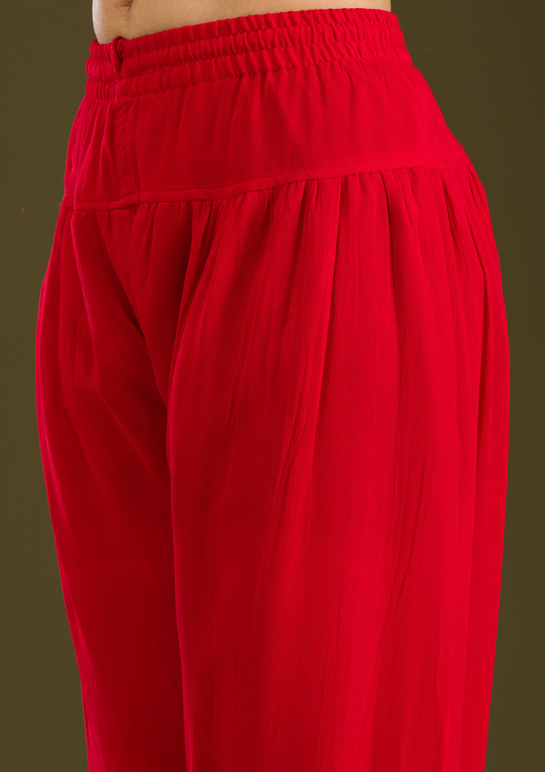 Red Zariwork Semi Crepe Readymade Salwar Suit