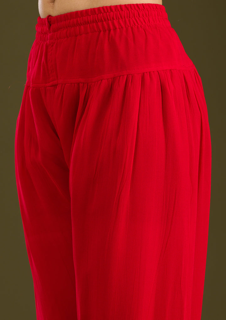 Red Zariwork Semi Crepe Readymade Salwar Suit