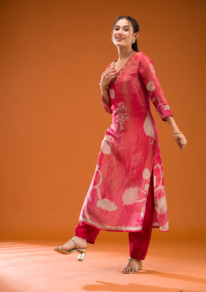 Red Zariwork Semi Crepe Readymade Salwar Suit