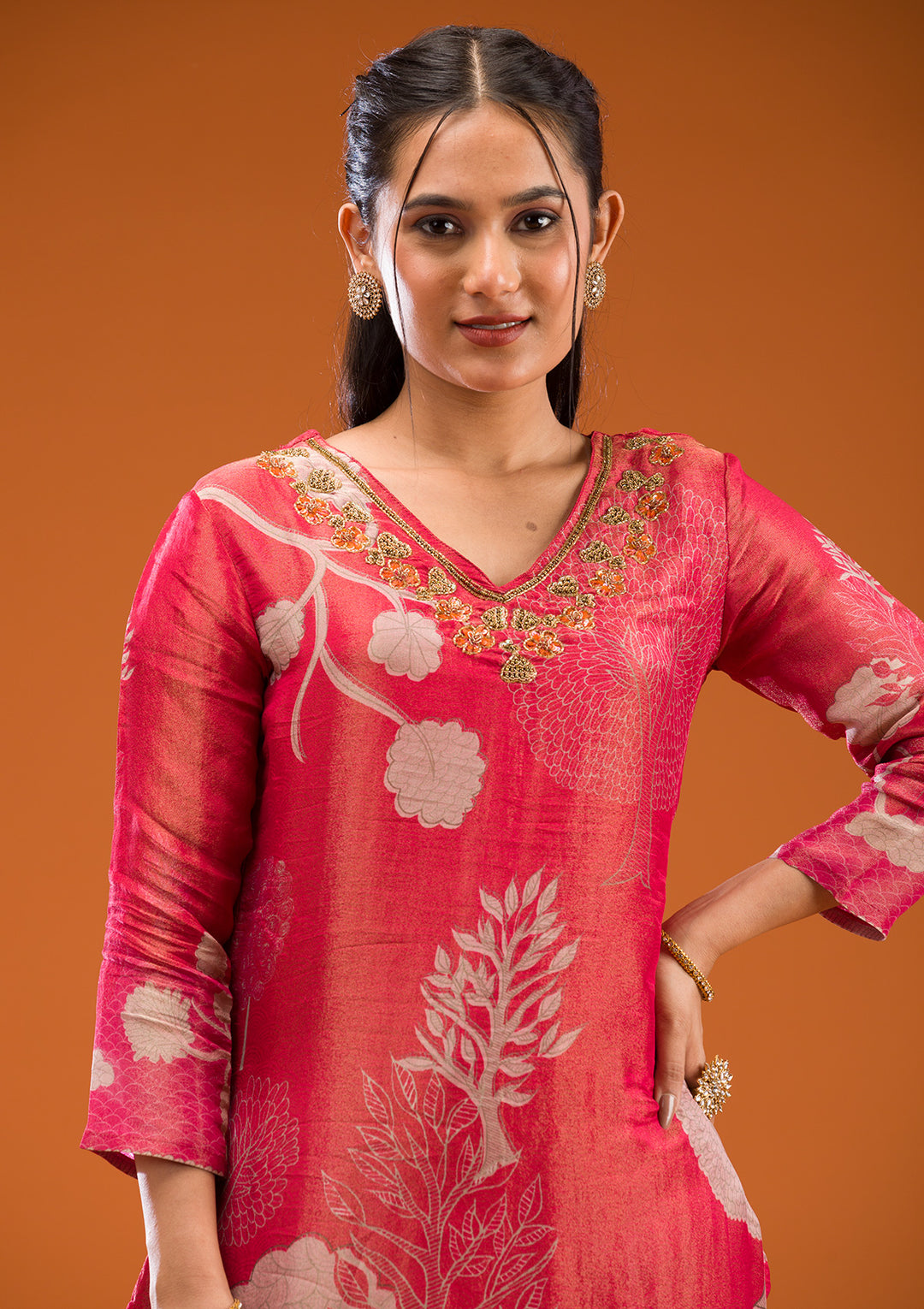 Red Zariwork Semi Crepe Readymade Salwar Suit