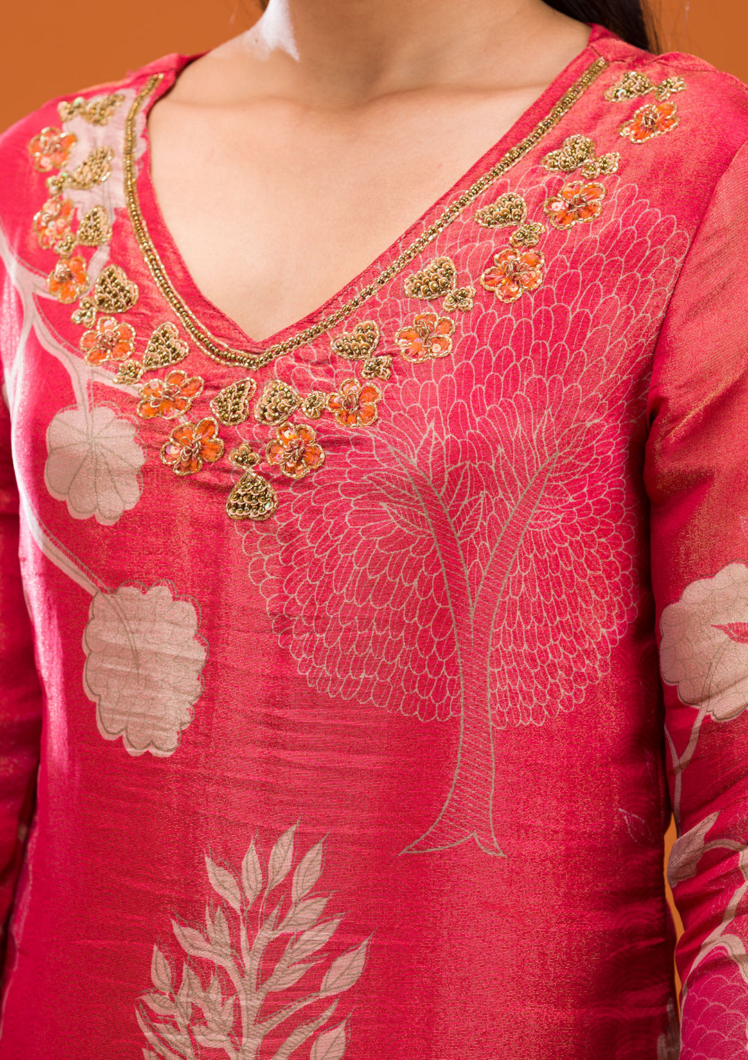 Red Zariwork Semi Crepe Readymade Salwar Suit