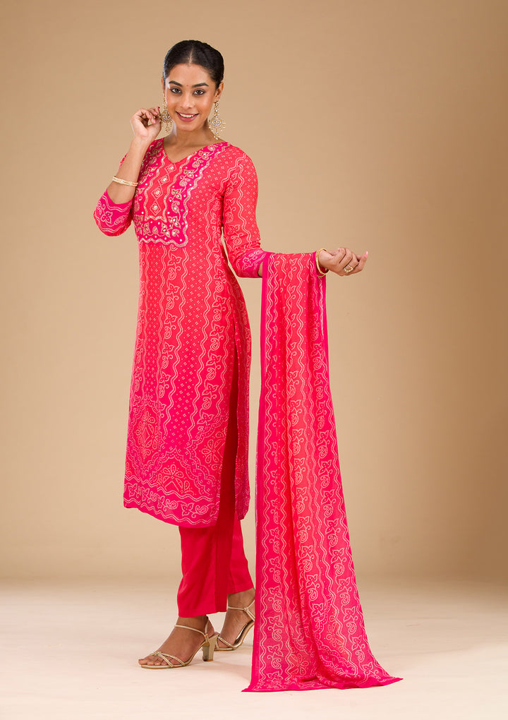 Red Zariwork Semi Crepe Readymade Salwar Suit