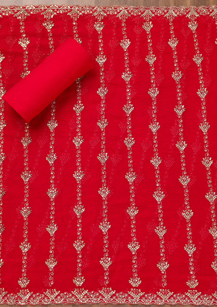 Red Zariwork Semi Crepe Unstitched Salwar Suit