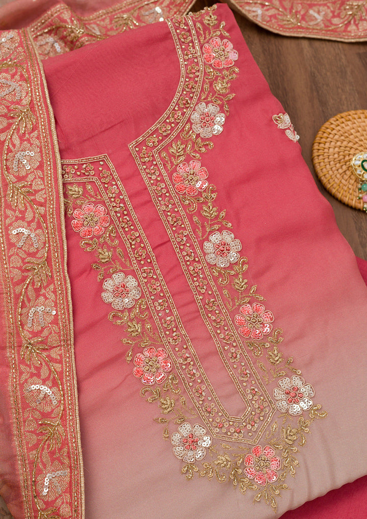 Red Zariwork Semi Crepe Unstitched Salwar Suit