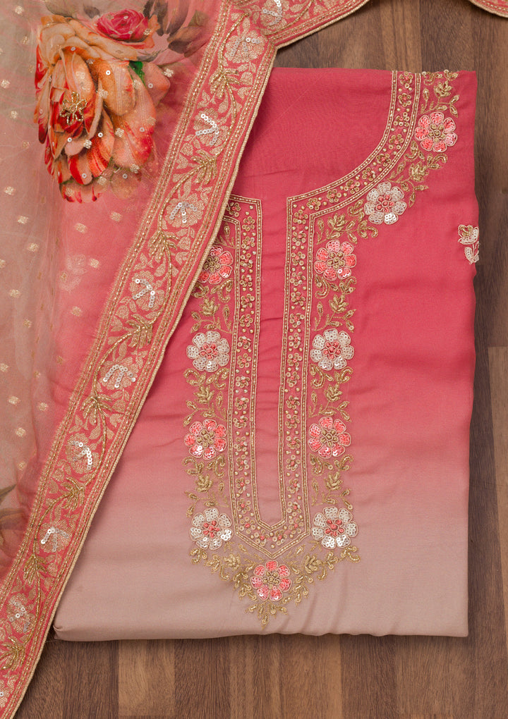 Red Zariwork Semi Crepe Unstitched Salwar Suit