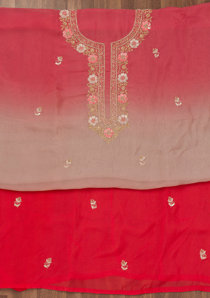 Red Zariwork Semi Crepe Unstitched Salwar Suit