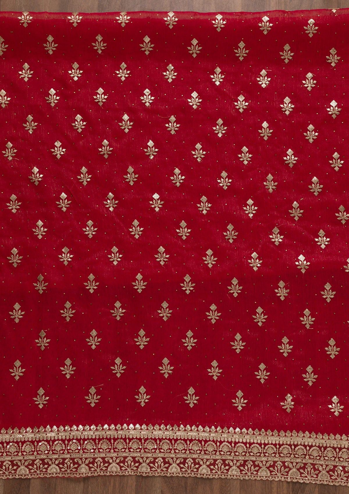 Red Zariwork Shimmer Georgette Unstitched Salwar Suit