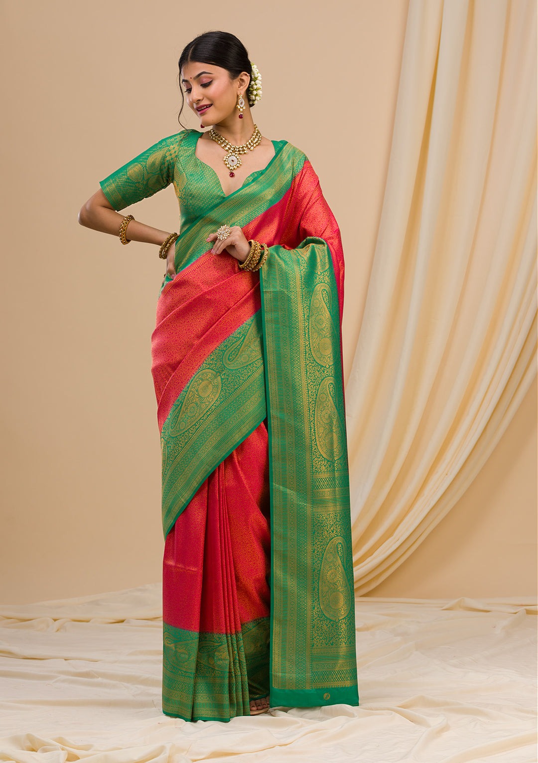 Red Zariwork Soft Silk Saree