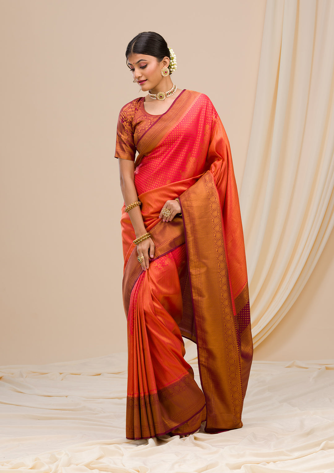 Red Zariwork Soft Silk Saree