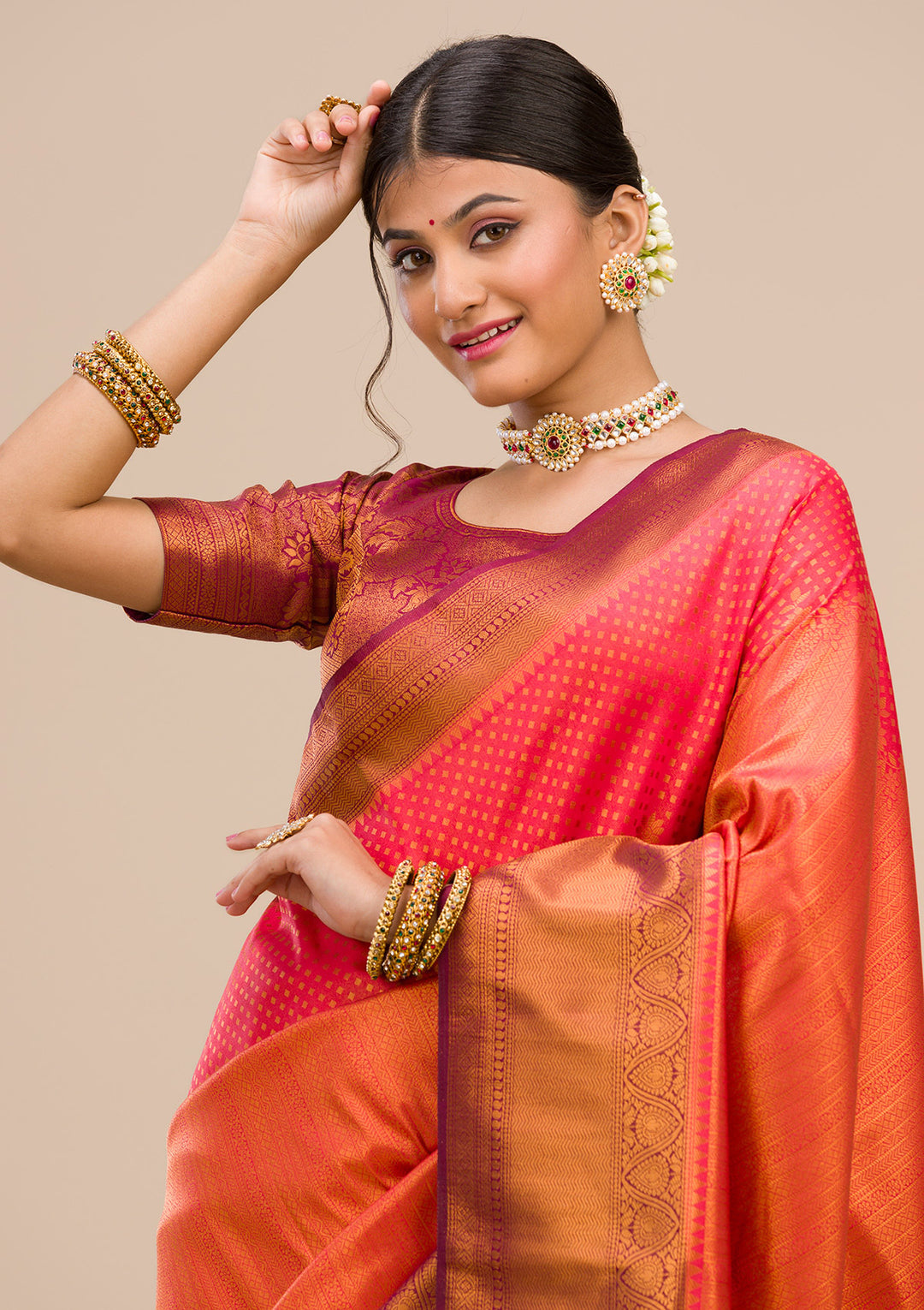 Red Zariwork Soft Silk Saree