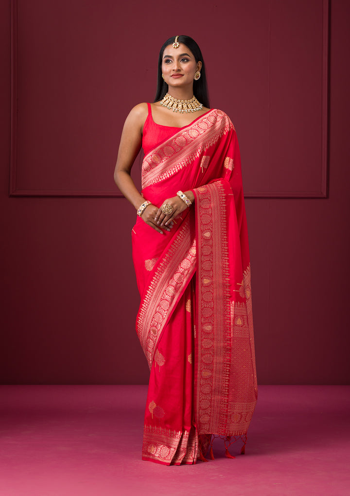 Red Zariwork Soft Silk Saree