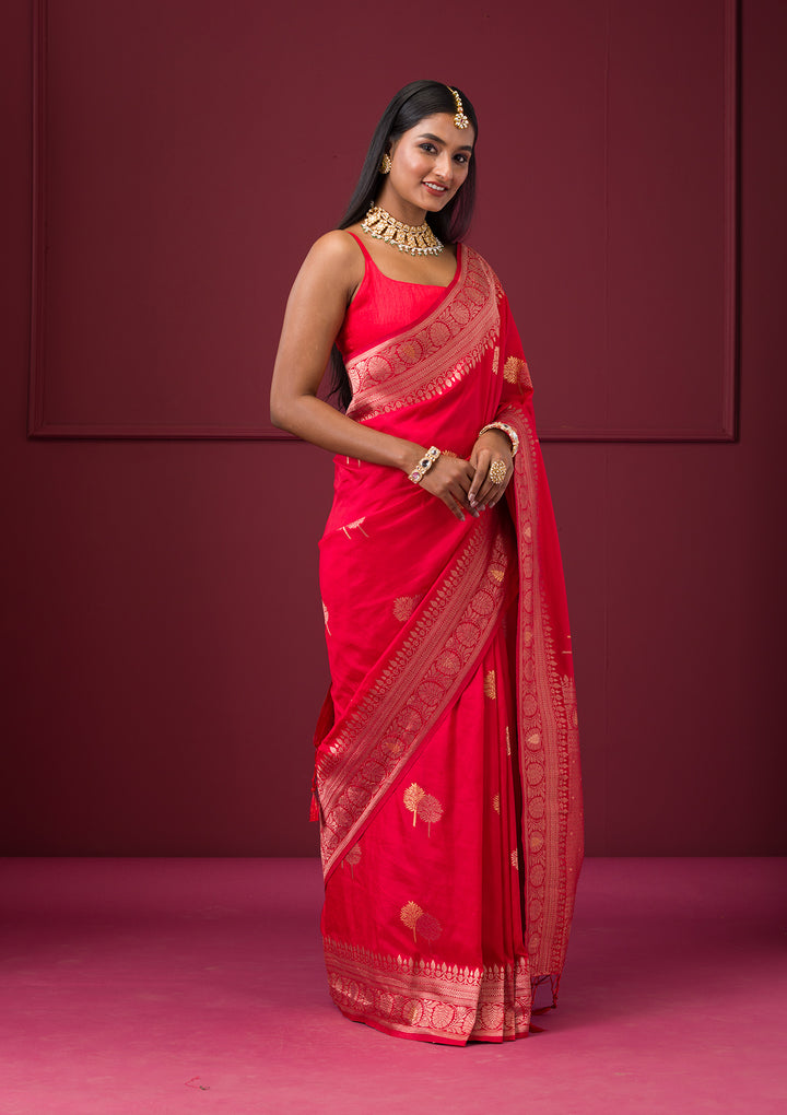 Red Zariwork Soft Silk Saree