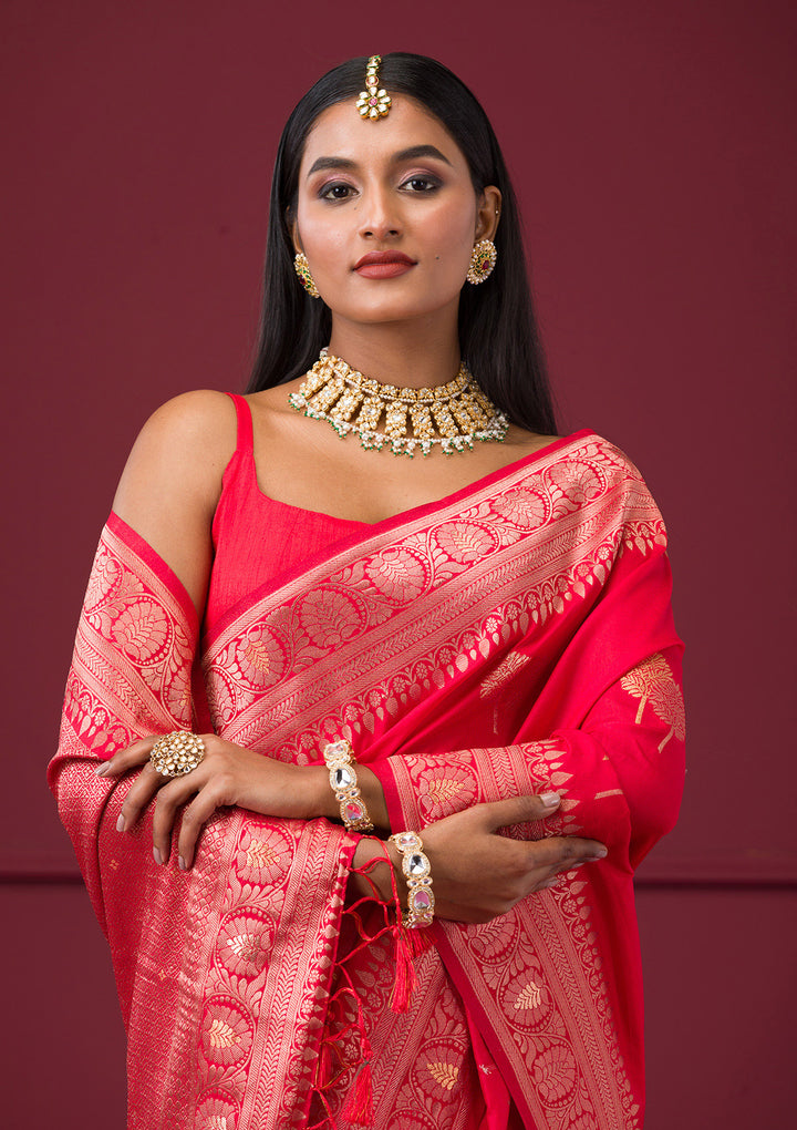 Red Zariwork Soft Silk Saree