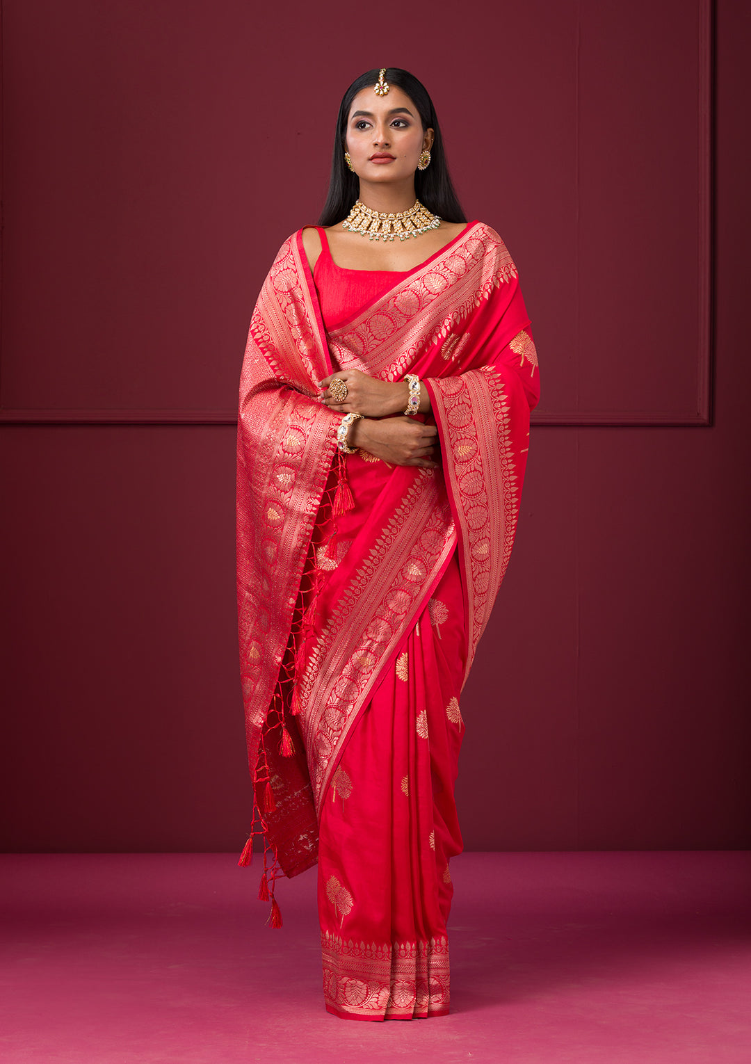Red Zariwork Soft Silk Saree