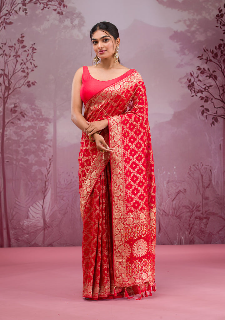Red Zariwork Soft Silk Saree