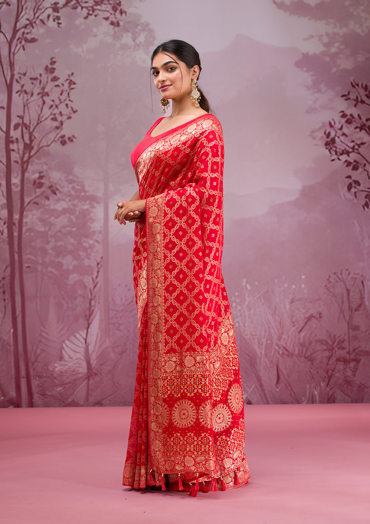 Red Zariwork Soft Silk Saree