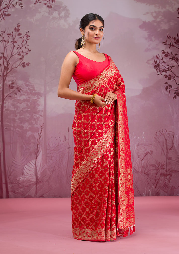 Red Zariwork Soft Silk Saree