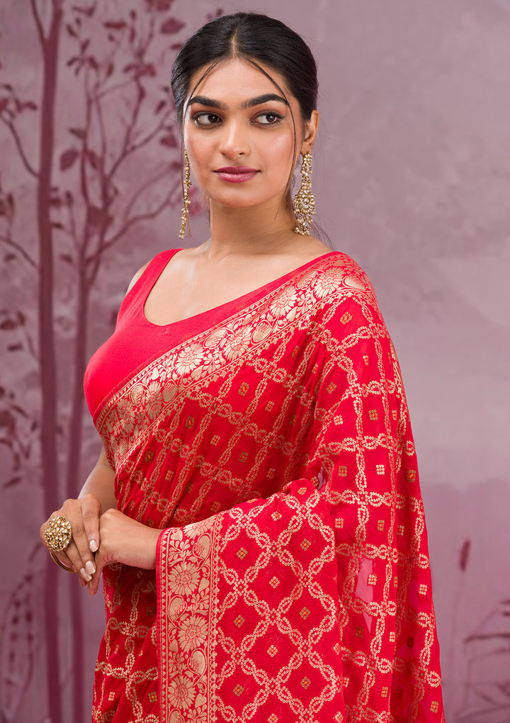 Red Zariwork Soft Silk Saree