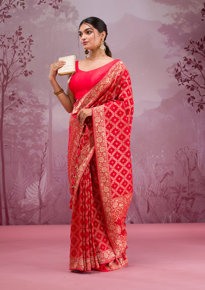 Red Zariwork Soft Silk Saree