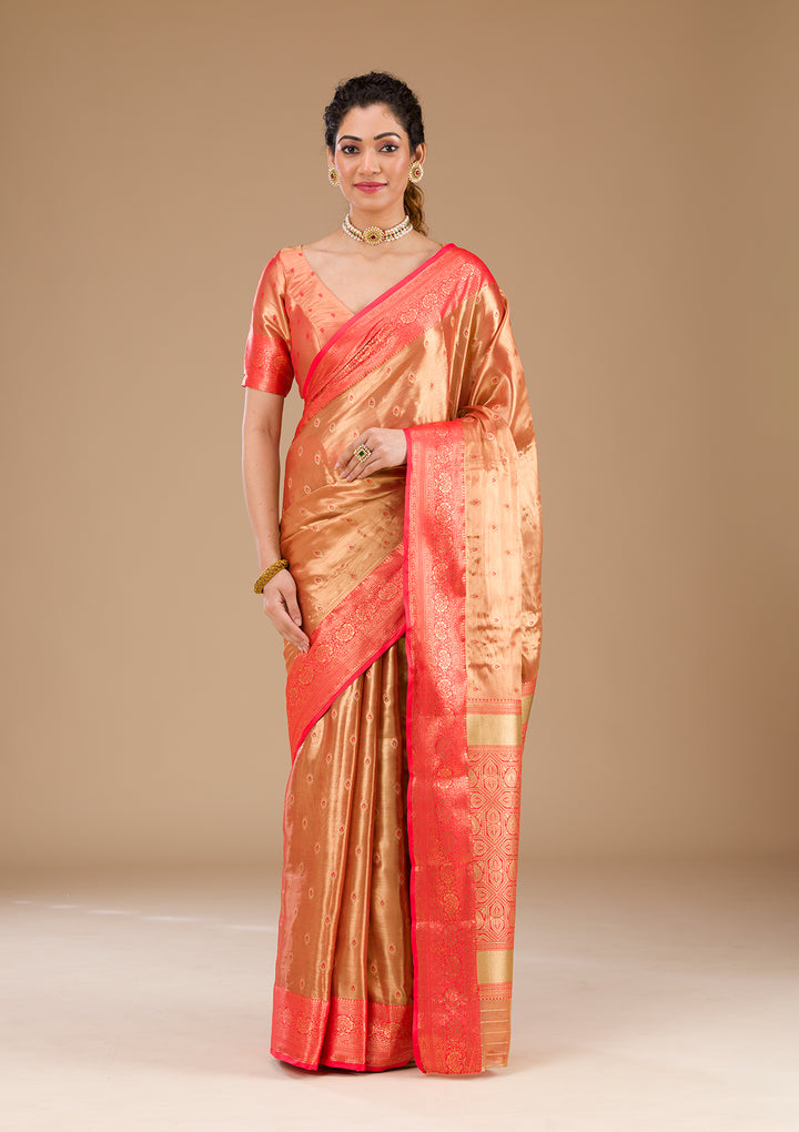 Red Zariwork Tissue Saree-Koskii
