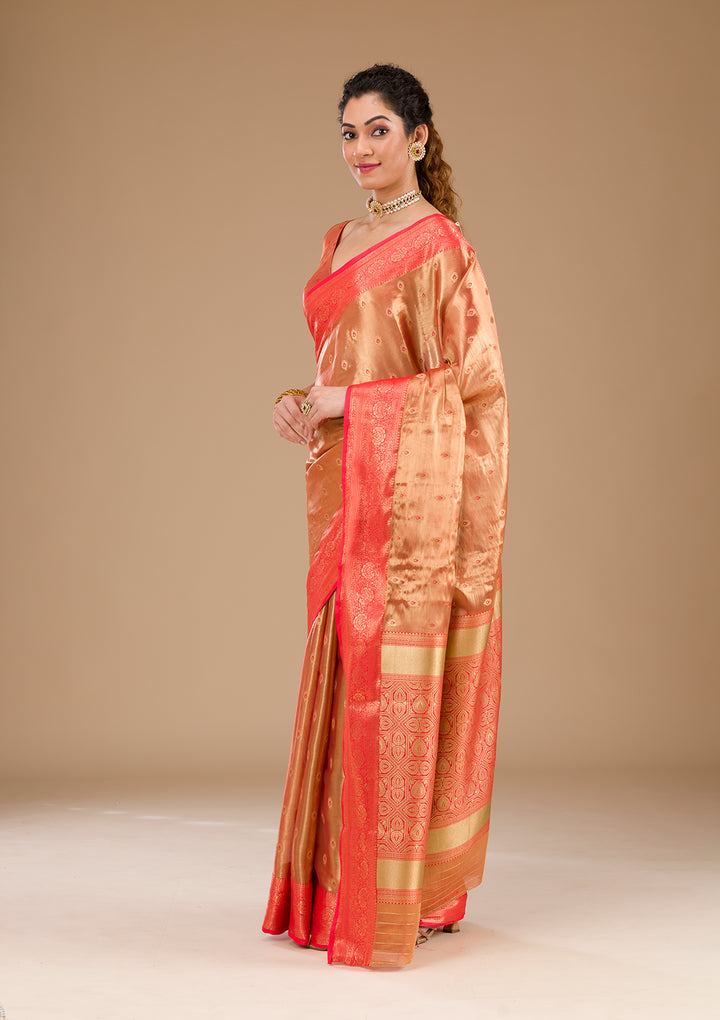 Red Zariwork Tissue Saree-Koskii