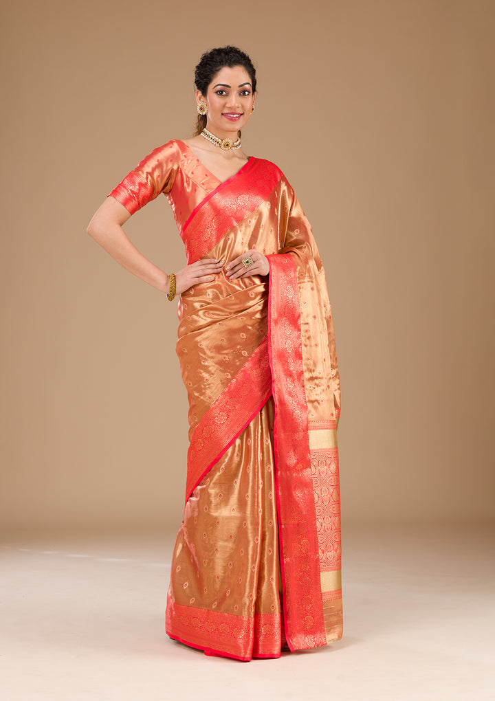 Red Zariwork Tissue Saree-Koskii