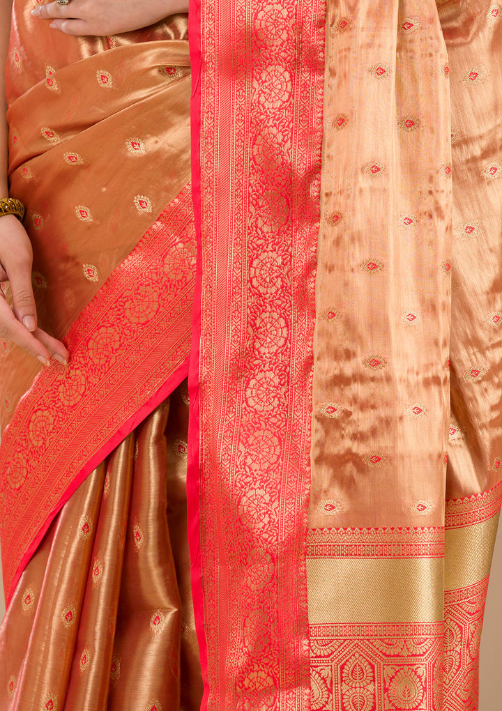 Red Zariwork Tissue Saree-Koskii