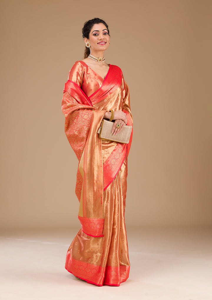 Red Zariwork Tissue Saree-Koskii
