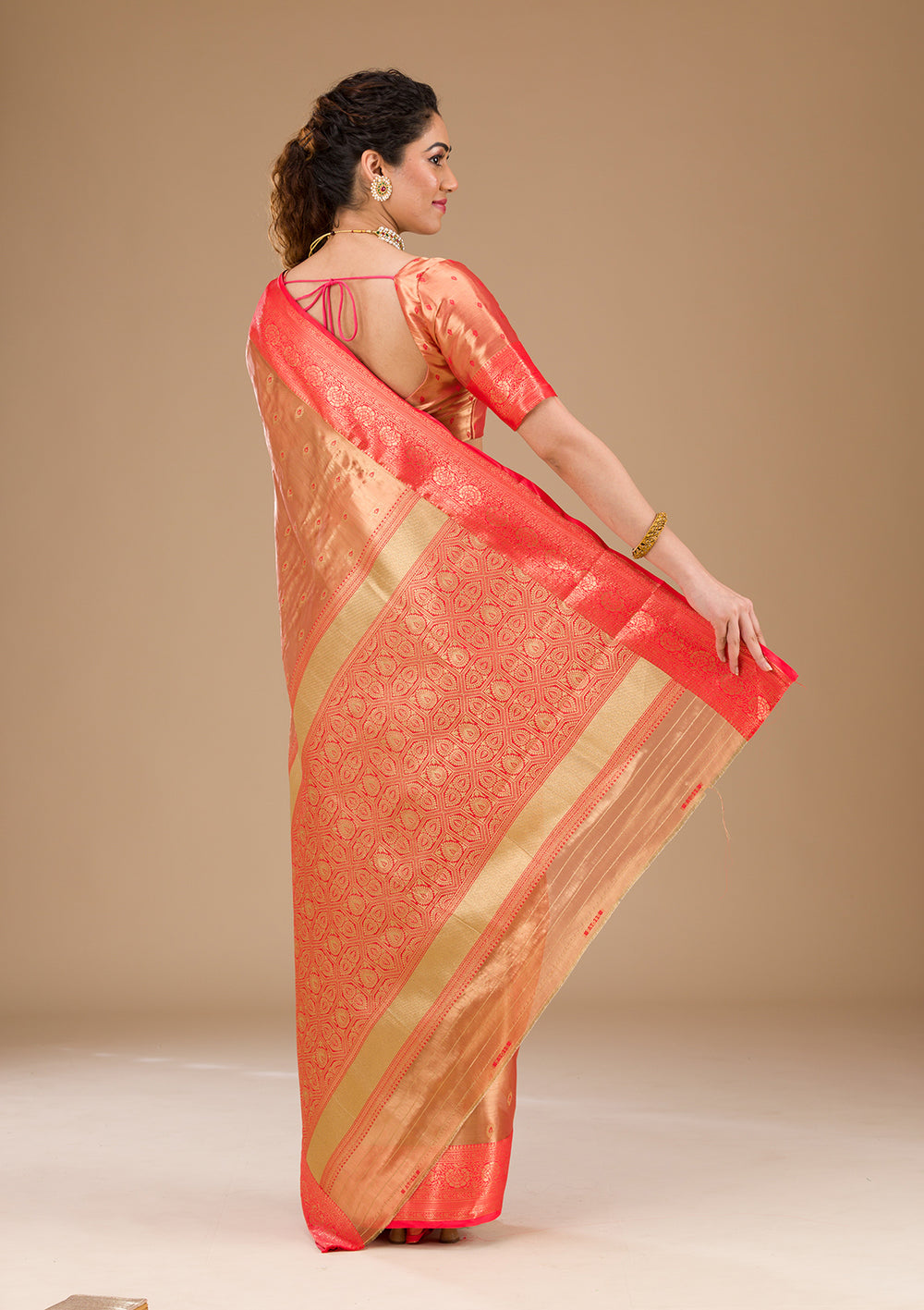 Red Zariwork Tissue Saree-Koskii