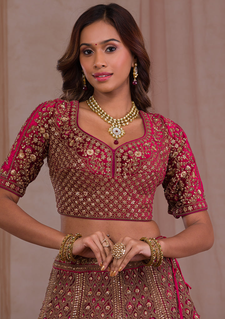 Red Zariwork Velvet Readymade Lehenga