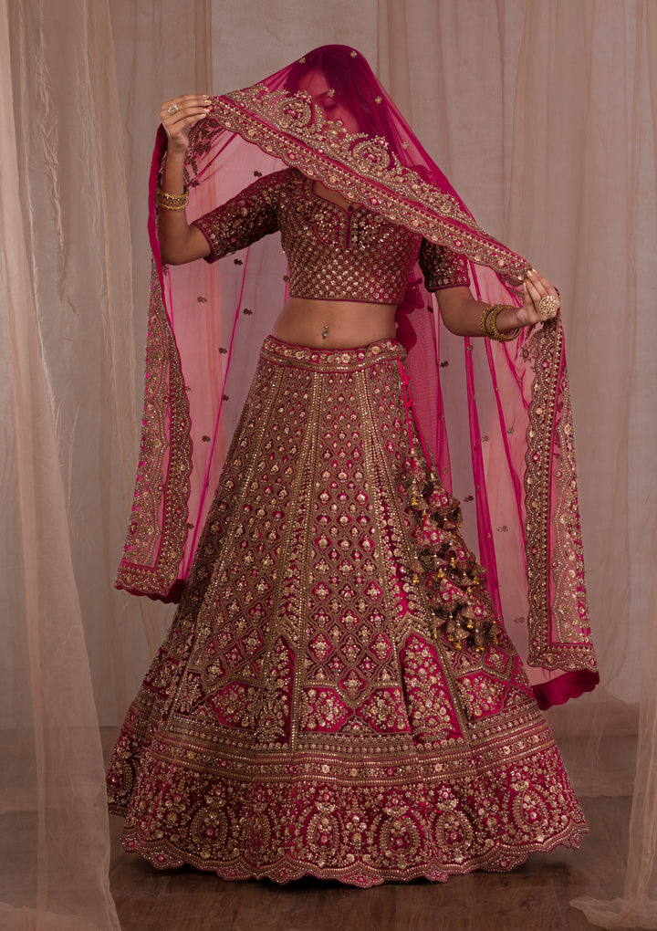 Red Zariwork Velvet Readymade Lehenga