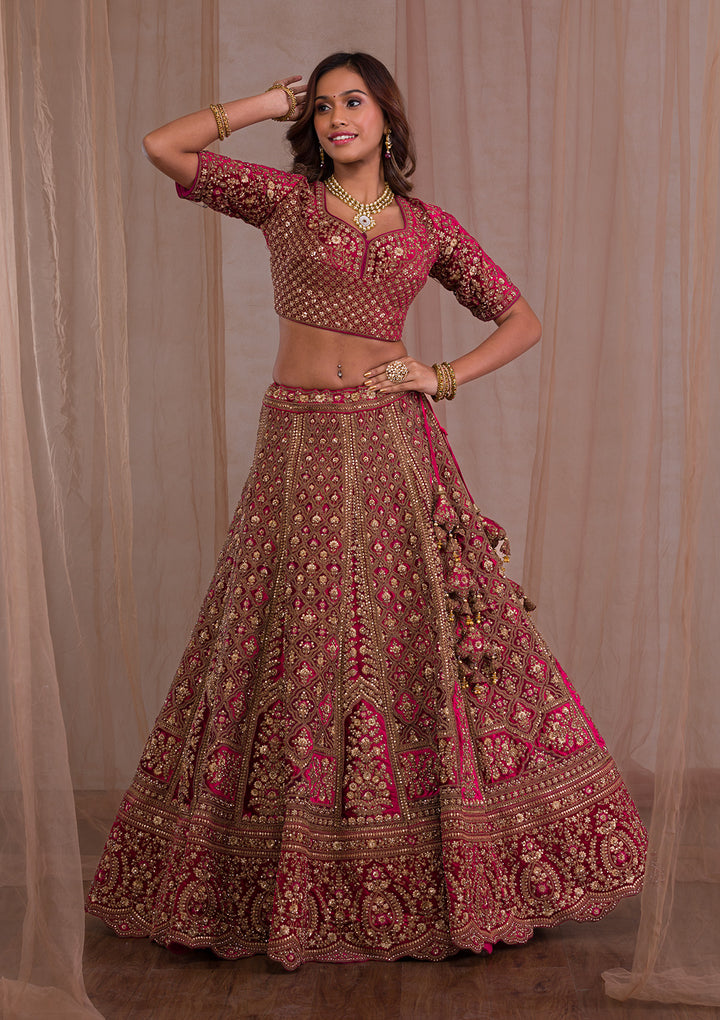 Red Zariwork Velvet Readymade Lehenga