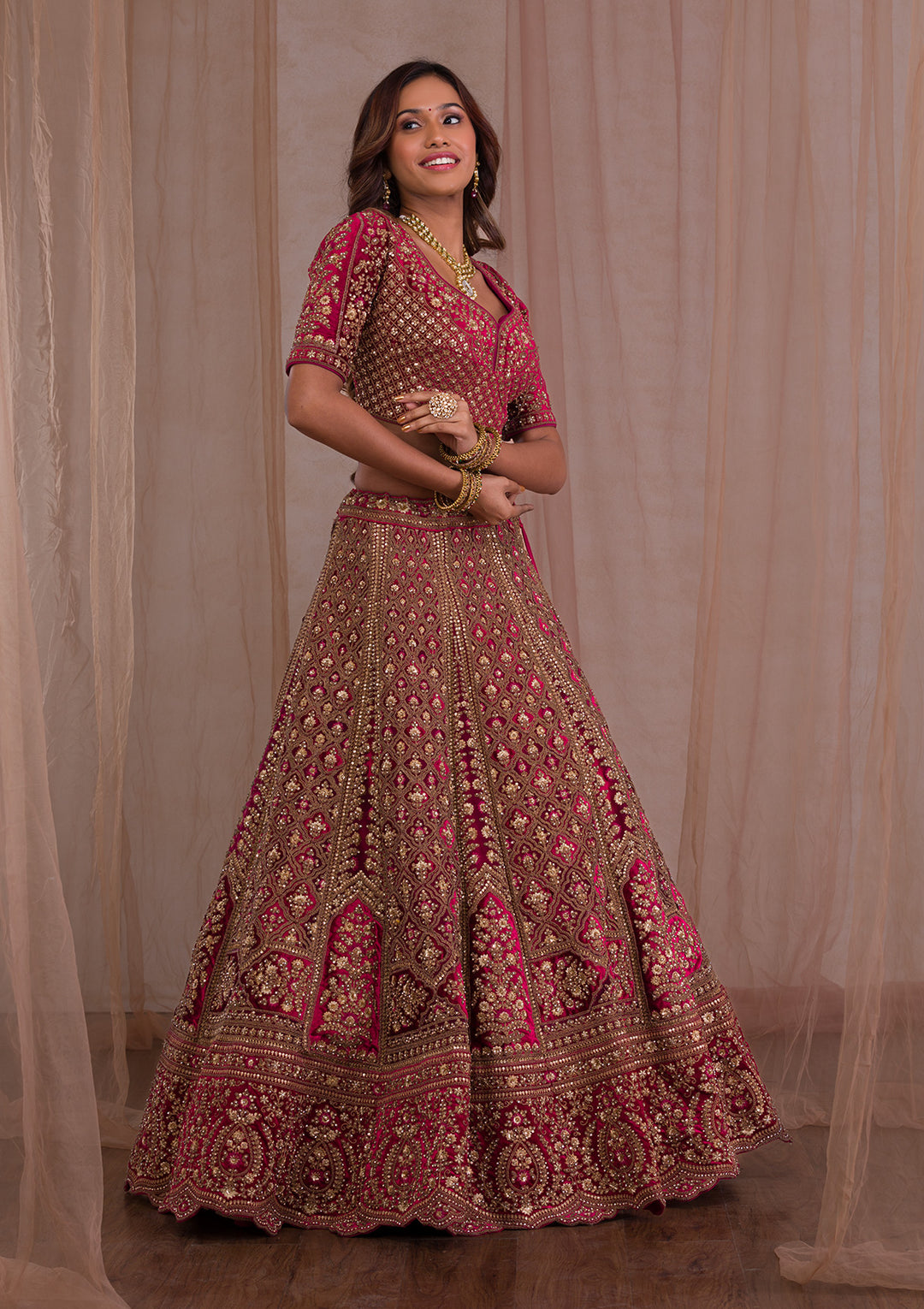Red Zariwork Velvet Readymade Lehenga