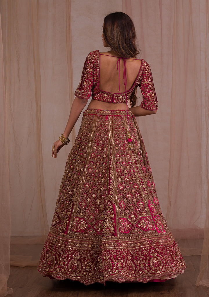 Red Zariwork Velvet Readymade Lehenga