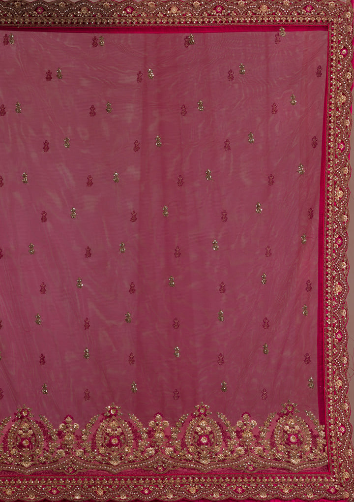 Red Zariwork Velvet Readymade Lehenga
