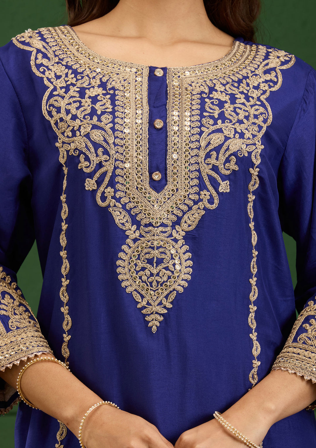 Royal Blue Zariwork Semi Crepe Readymade Salwar Suit